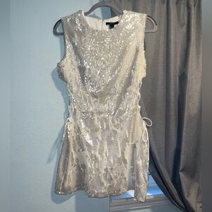 Forever 21 White Sequin Mini Dress Lace Up Sides Party Club Dress